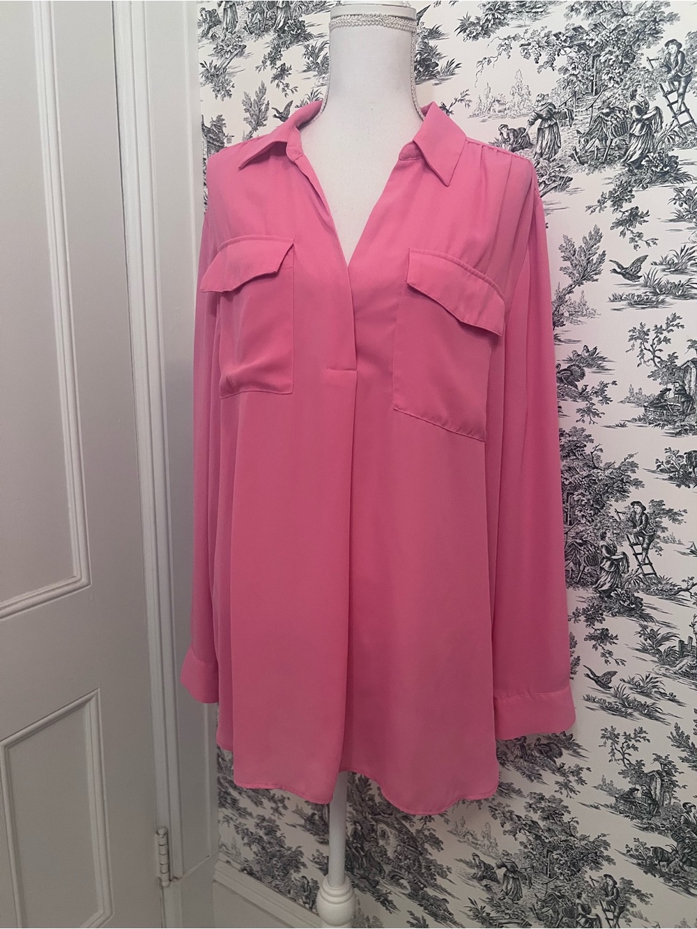Ann Taylor Pink Long Sleeve V-Neck Blouse size XXL